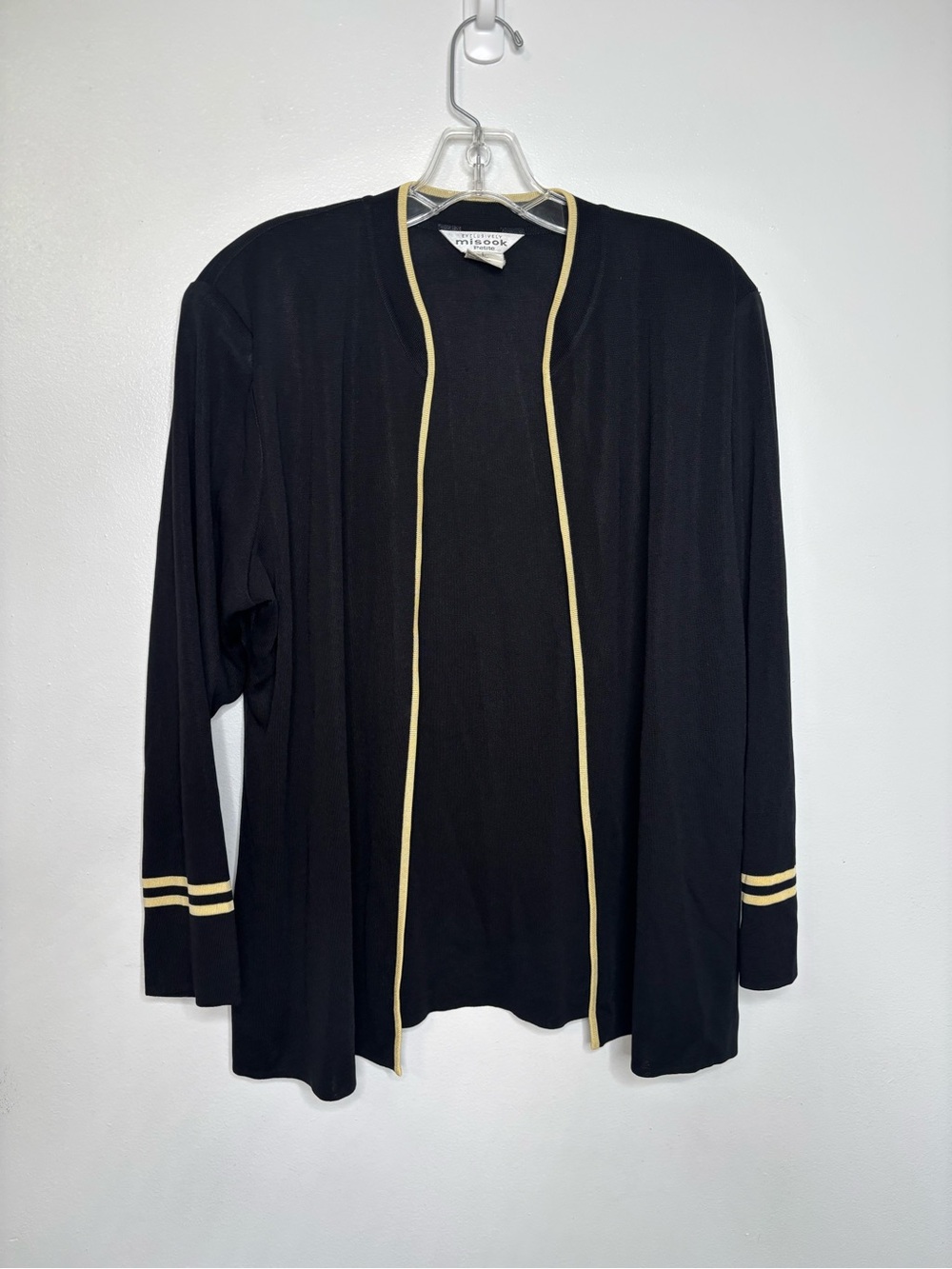 Exclusively Misook Petite Black Butter Yellow Open Cardigan Large